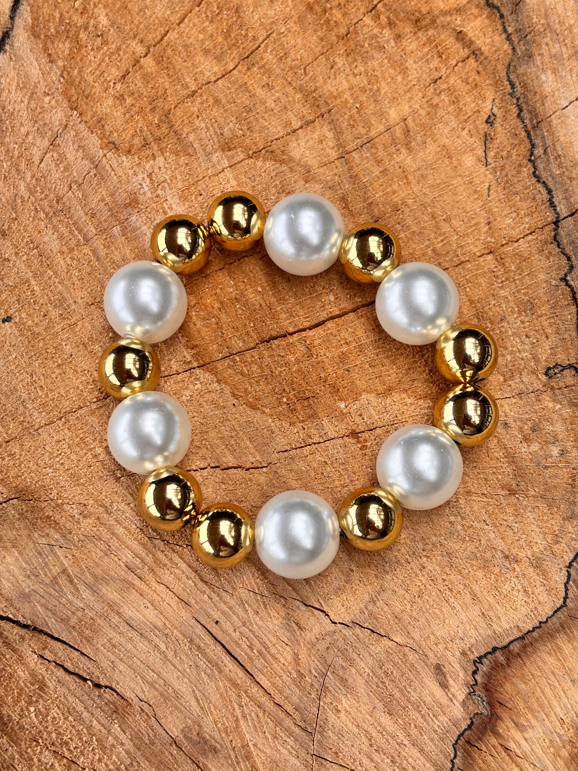 Glasparel armband met acryl goud