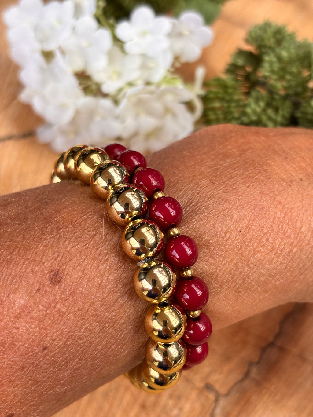 Acryl armband bordeaux/goud