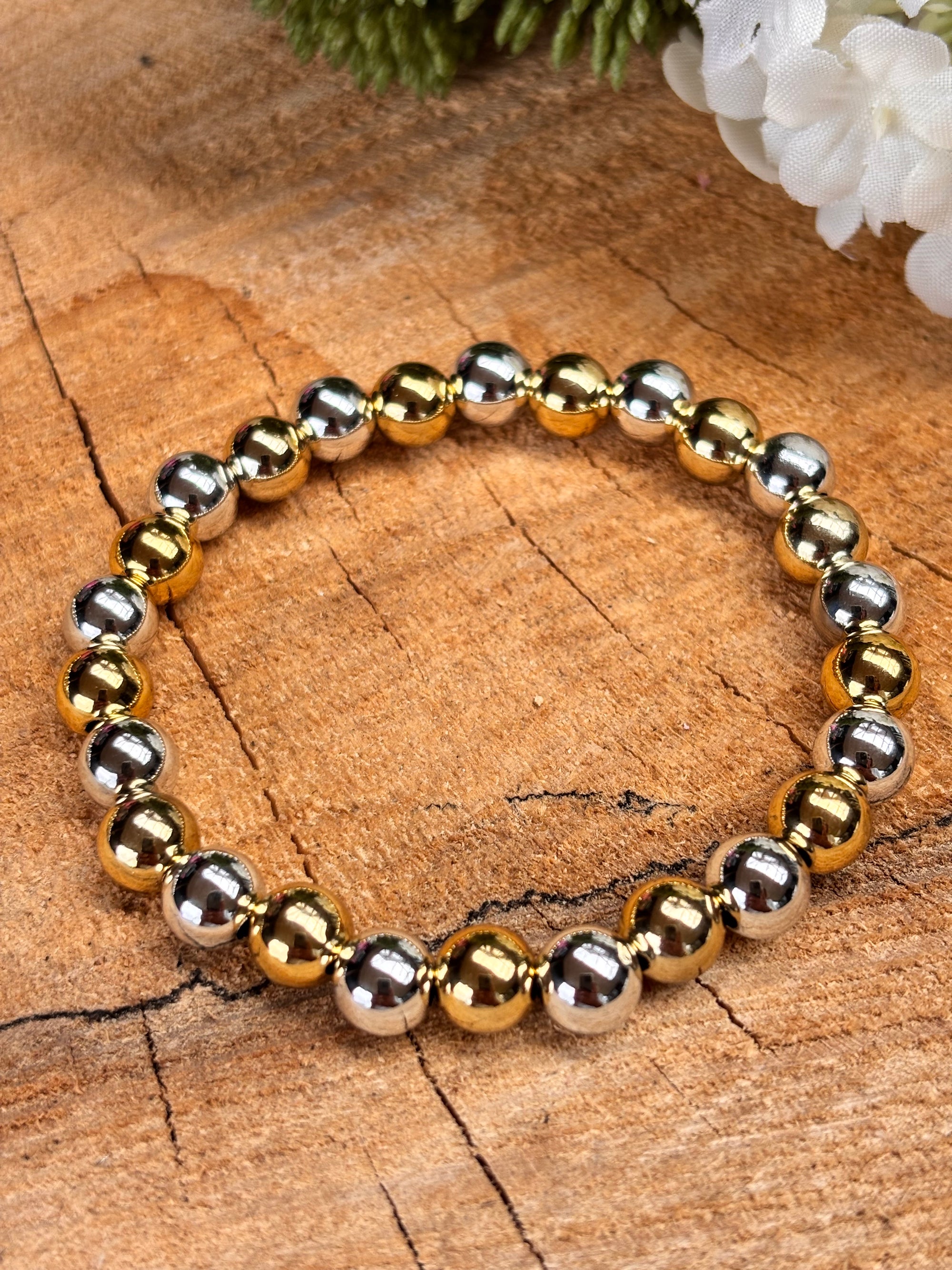 Acryl armband goud/zilver 6mm