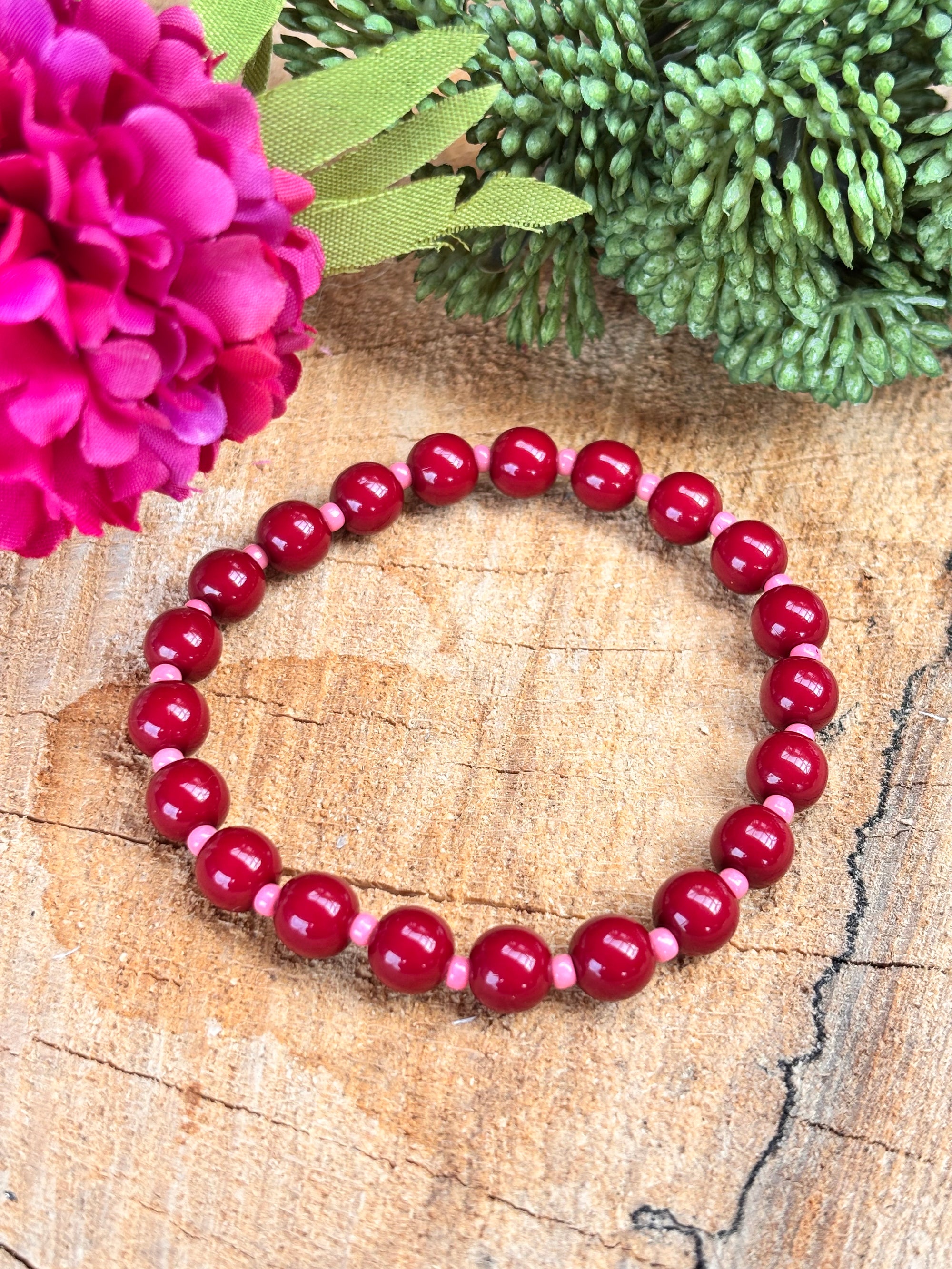 Acryl 8mm armband bordeaux/roze