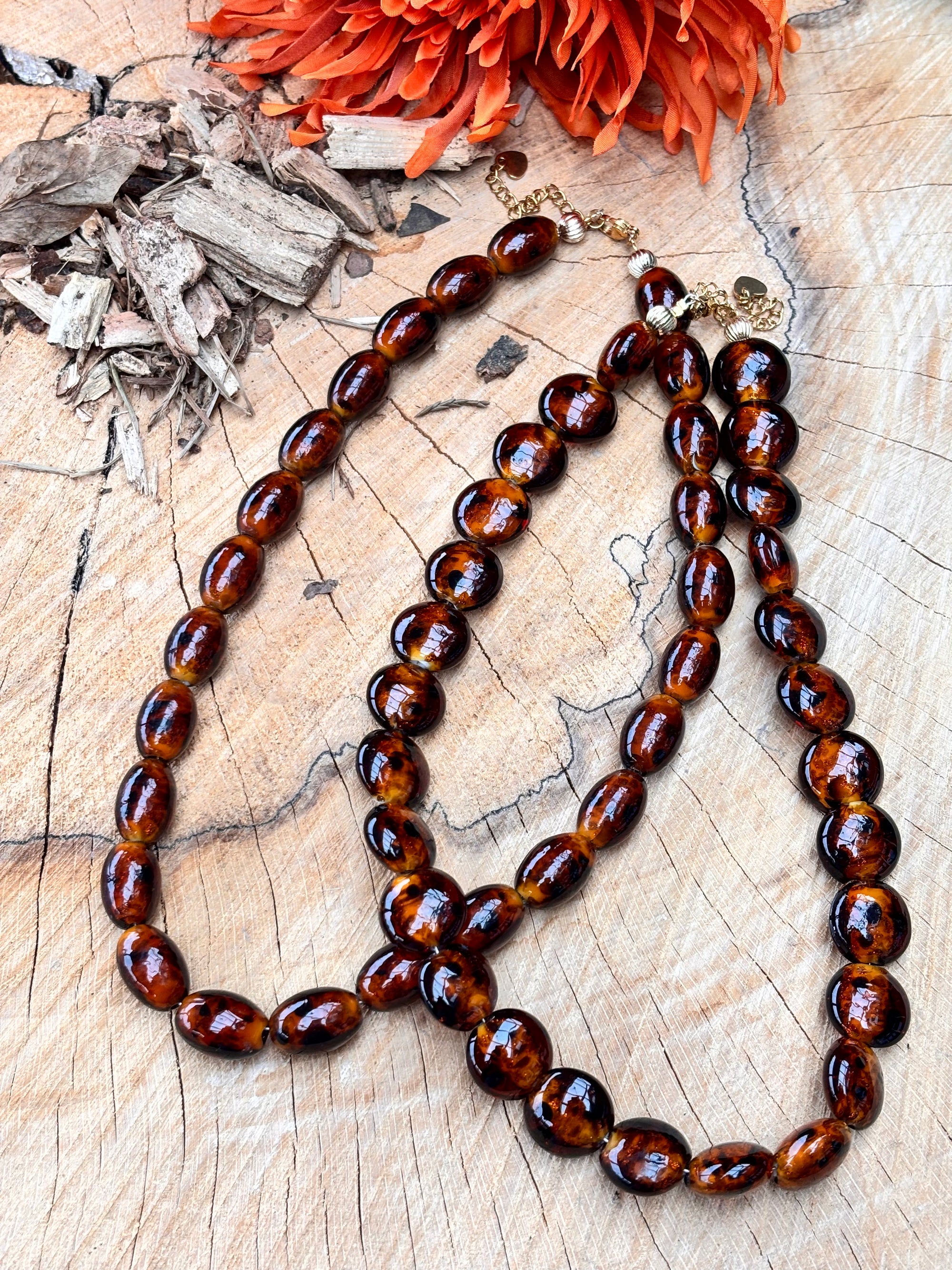 Trendy ketting amber rond