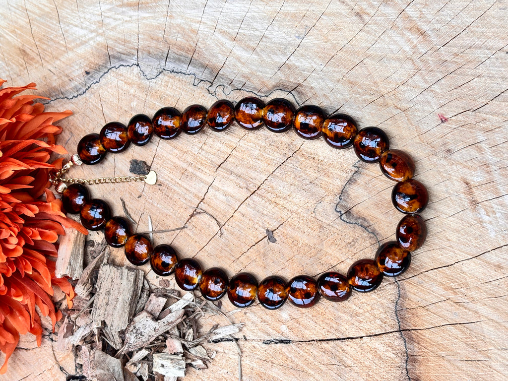 Trendy ketting amber rond