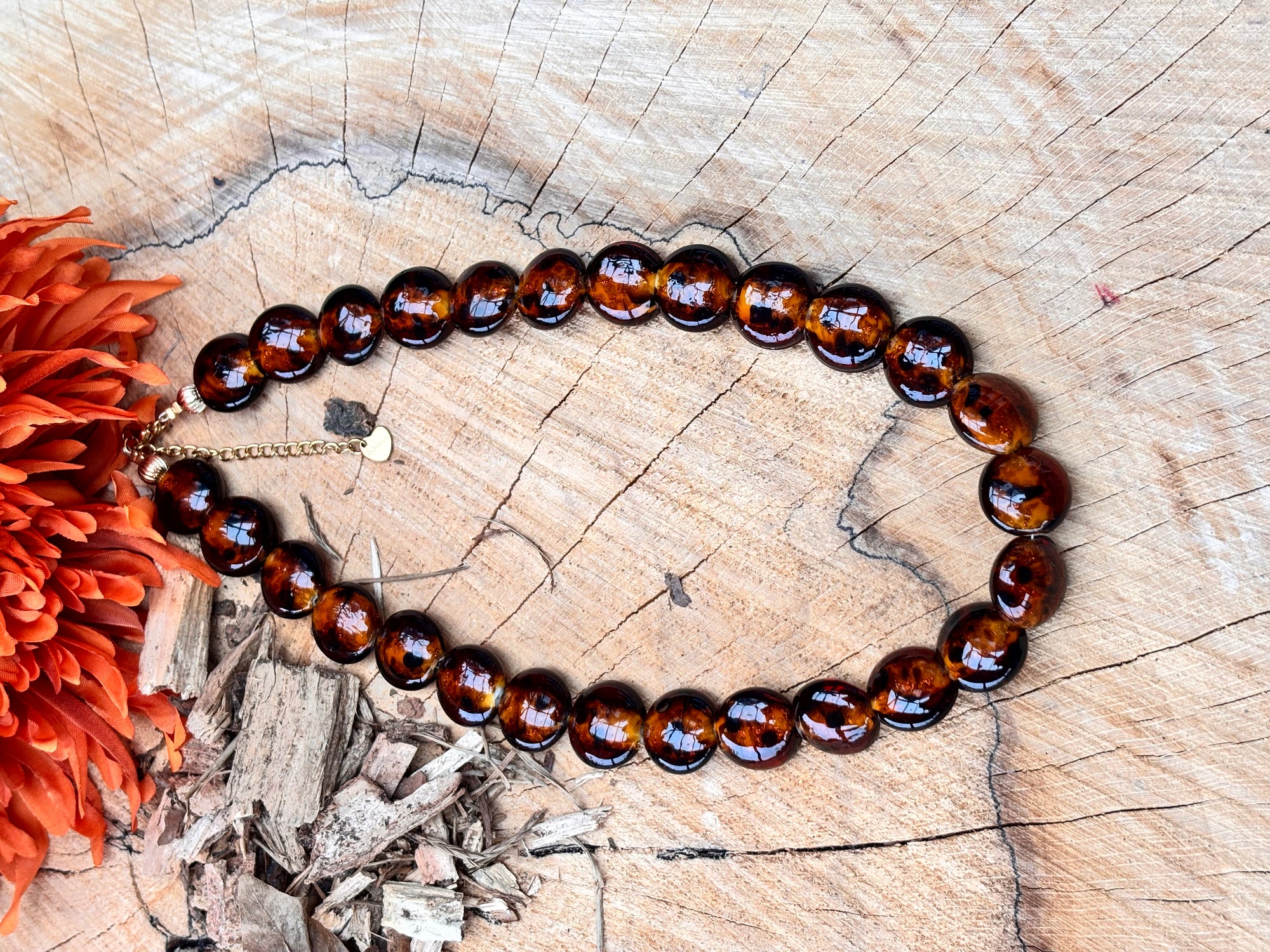 Trendy ketting amber rond