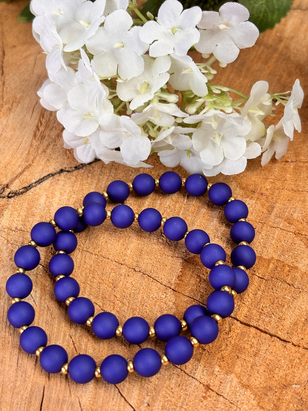 Acryl 8mm armband koningsblauw met goud