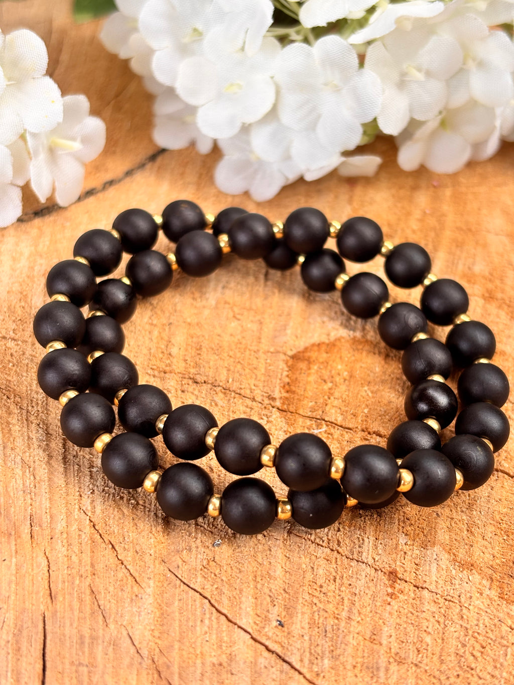 Acryl 8mm armband zwart/gold