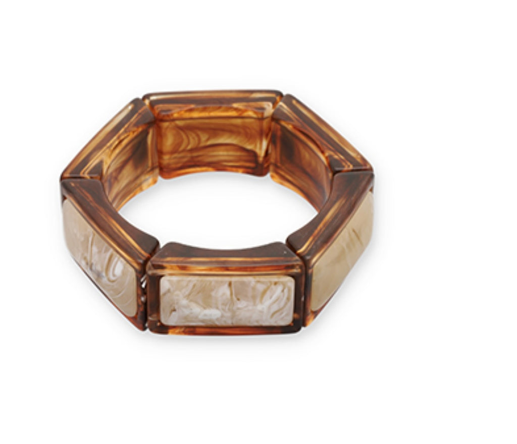 Armband resin hexagon transparant amber/brown beige