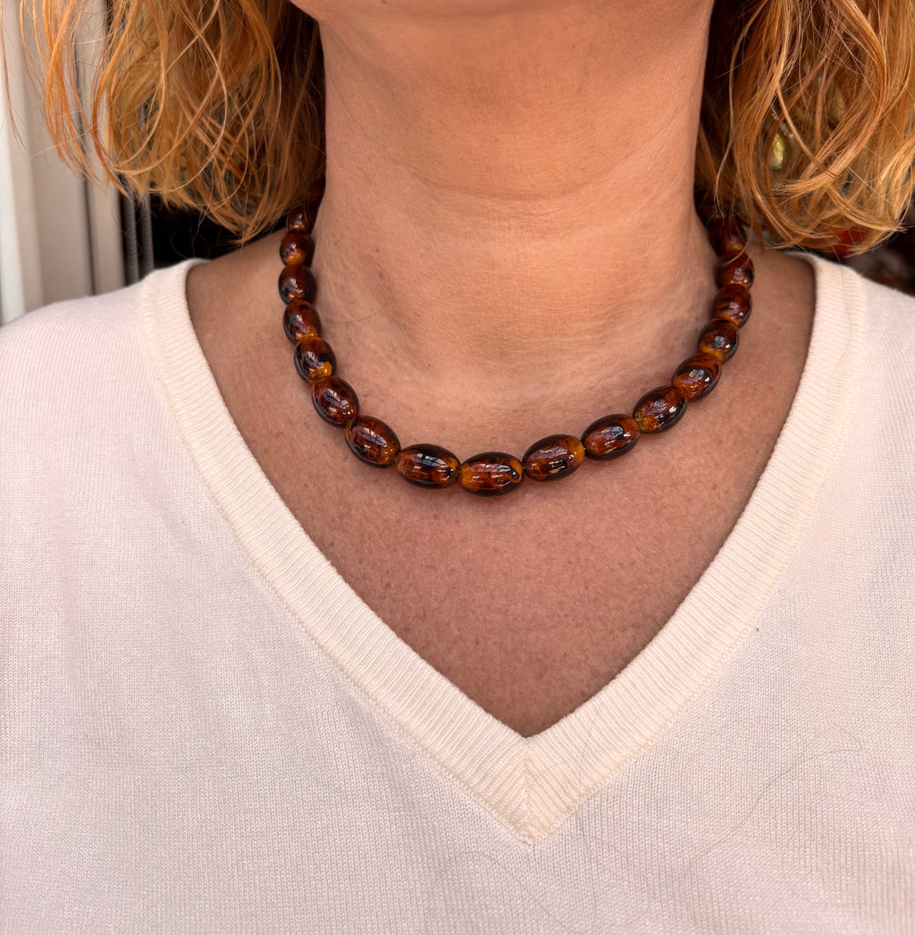 Trendy ketting amber ovaal