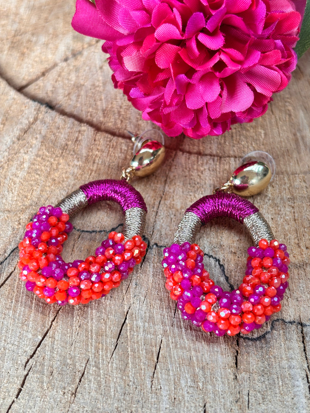 Satin drops oranje roze